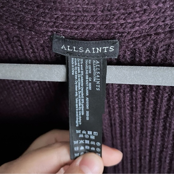 ALLSAINTS Traveling Rib Knit Ruana Wool Blend Sweater Cardigan ONE SIZE PLUM - Picture 6 of 9